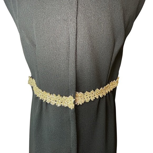 Vintage Sleeveless Maxi Dress Fortrel Polyester, Gold Tinsel Accent, 60s 70s XL` - Picture 9 of 15